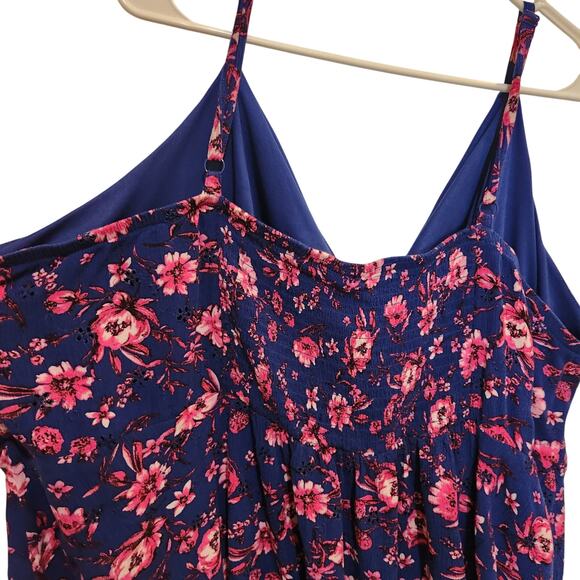 Torrid Blue Pink Floral Boho Smocked V-Neck Peplum Eyelet Cami Tank Top Size 5X - Picture 6 of 10